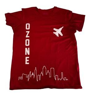 Patagonia Shirt Womens Small Red Ozone Pilot #14 Airplane City Skyline Casual